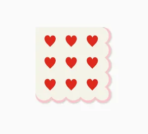 Pink and Red Hearts Scallop Cocktail Napkin