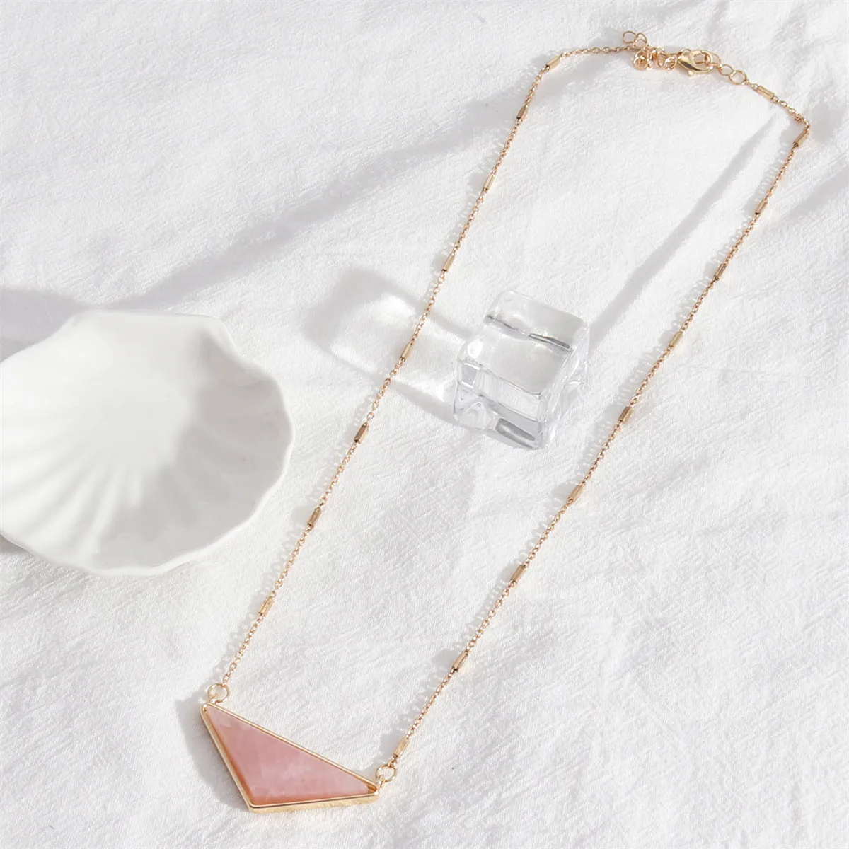 Pink Crystal & 18K Gold-Plated Triangle Pendant Necklace