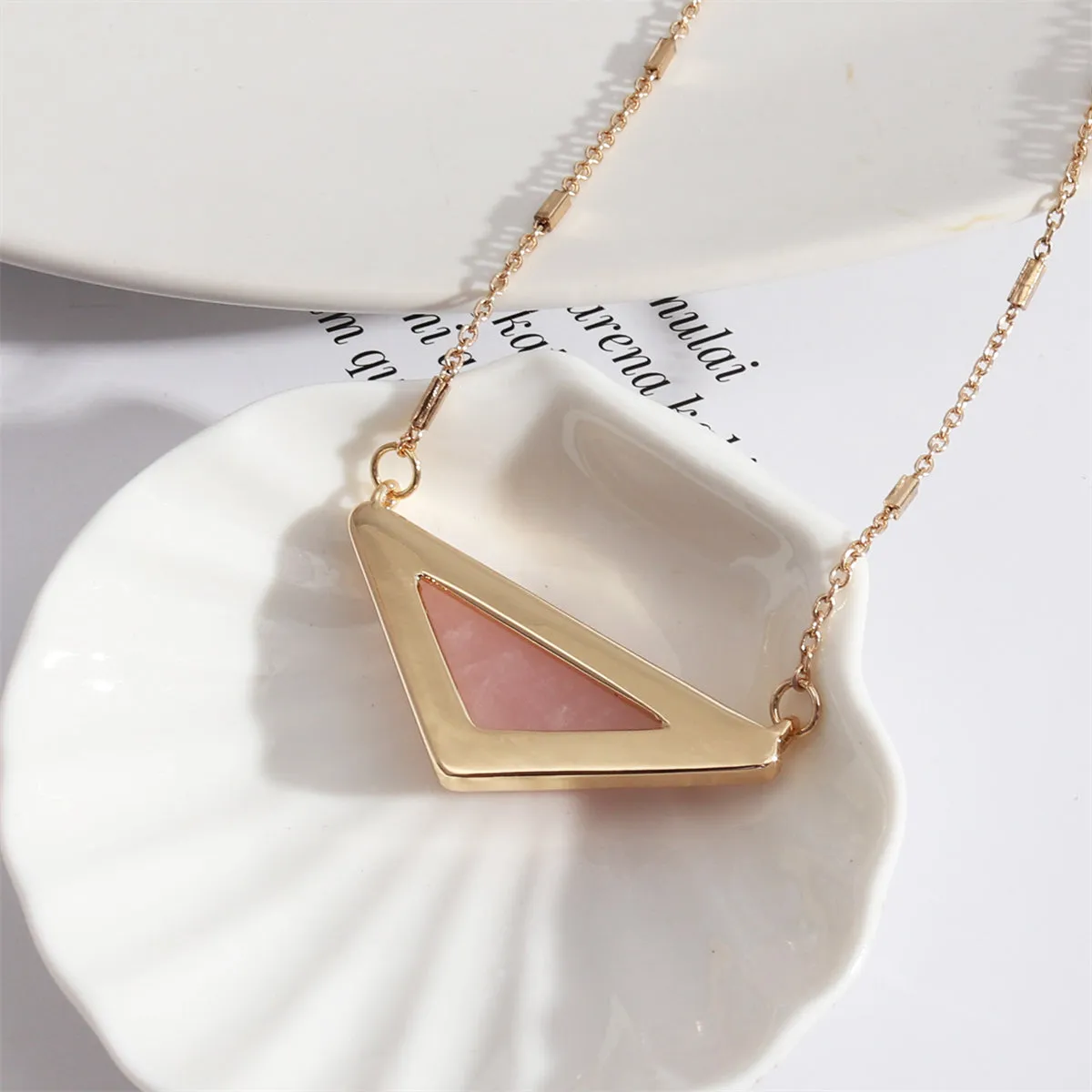 Pink Crystal & 18K Gold-Plated Triangle Pendant Necklace