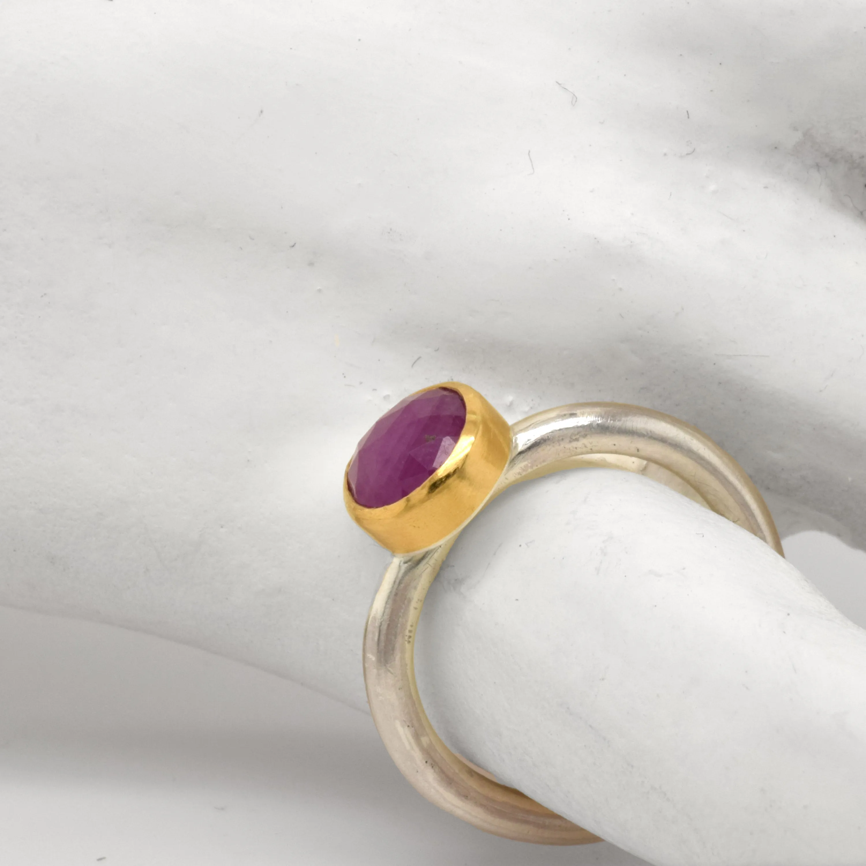 Pink Sapphire Gold and Silver Ring