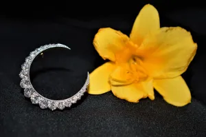 Platinum Topped 14K Yellow Gold Victorian Diamond Crescent Brooch