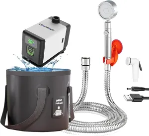 Portable Outdoor Shower for Camping with 20L Dry Bag,6000mAh Brushless Motor Shower Rechargeable Pump with Intelligent Digital Display, Shower Head Nozzle for Camping,Pet Bath,Car Washing