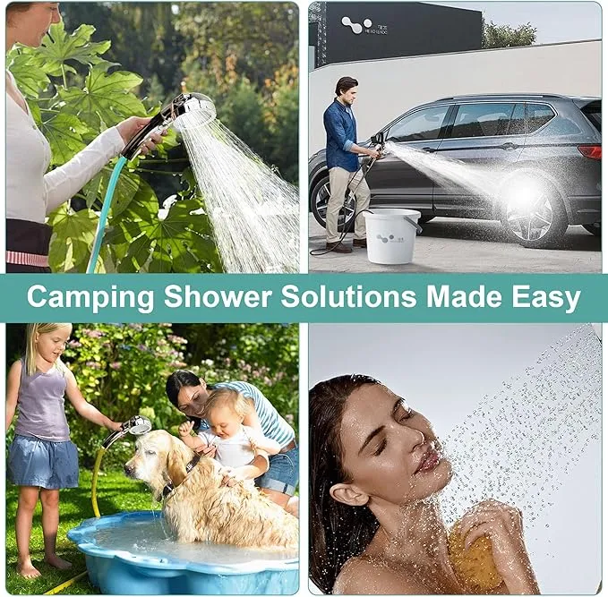 Portable Outdoor Shower for Camping with 20L Dry Bag,6000mAh Brushless Motor Shower Rechargeable Pump with Intelligent Digital Display, Shower Head Nozzle for Camping,Pet Bath,Car Washing
