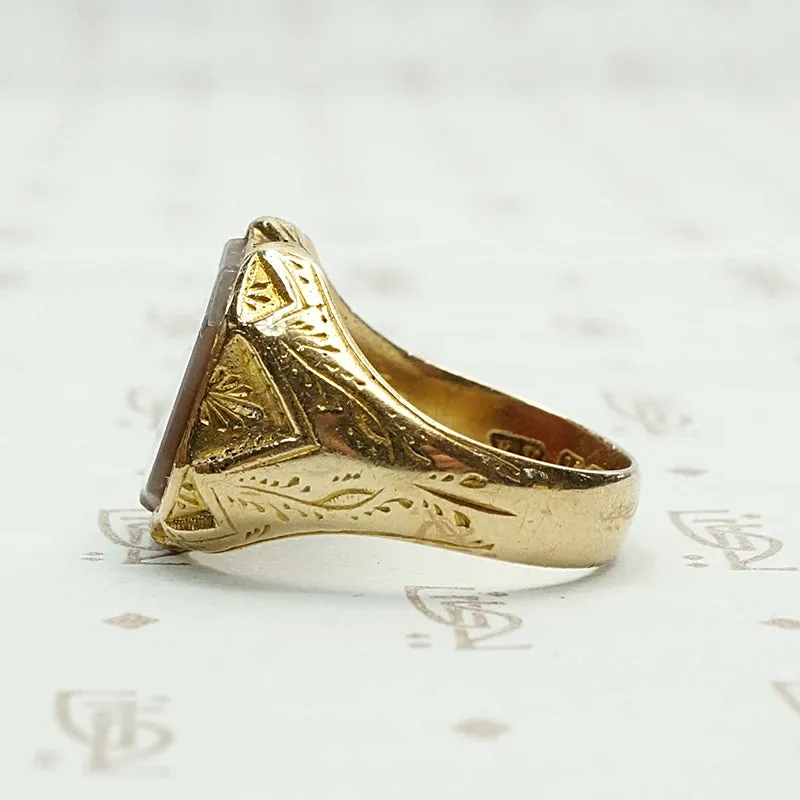 Powerful Red Agate Edwardian Signet Ring