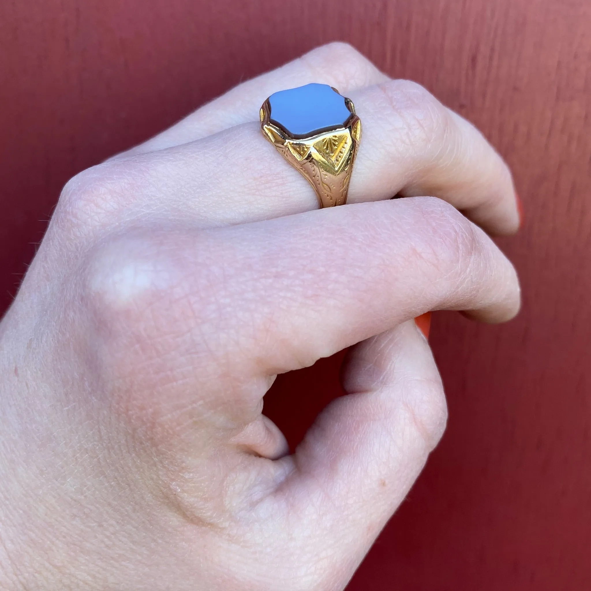 Powerful Red Agate Edwardian Signet Ring