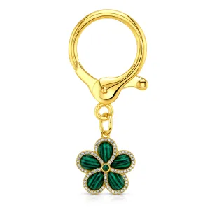 PRECIOUS FLOWER BAG CHARM, GOLD MALACHITE