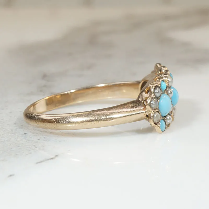 Pretty Posy Turquoise & Pearl Edwardian Ring