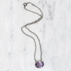Pretty Purple Amethyst in Sterling Bezel Necklace