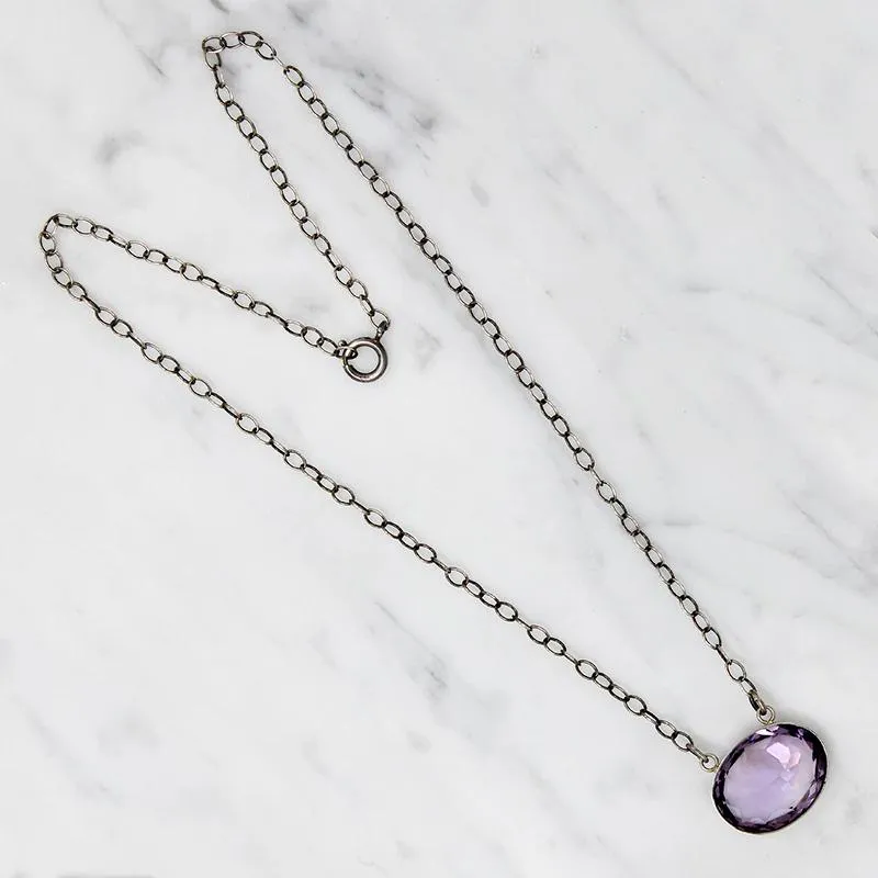 Pretty Purple Amethyst in Sterling Bezel Necklace