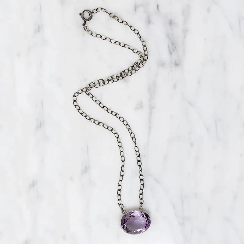 Pretty Purple Amethyst in Sterling Bezel Necklace