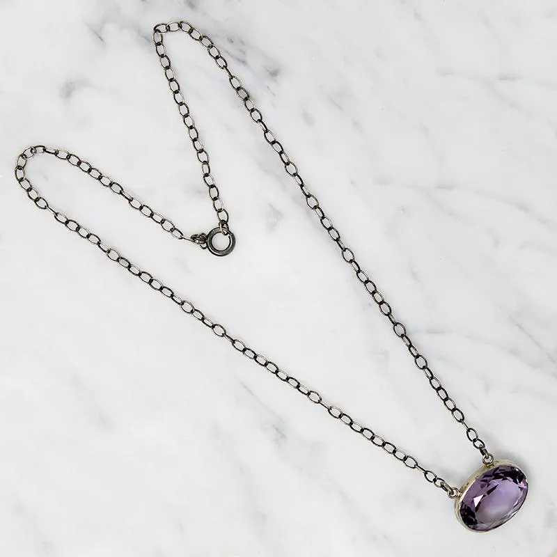 Pretty Purple Amethyst in Sterling Bezel Necklace