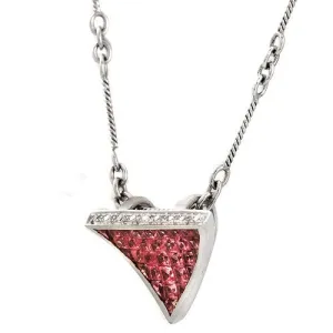 Princess-cut Pink Sapphire & Diamond in a Triangular Pendant  Necklace In 18k White Gold