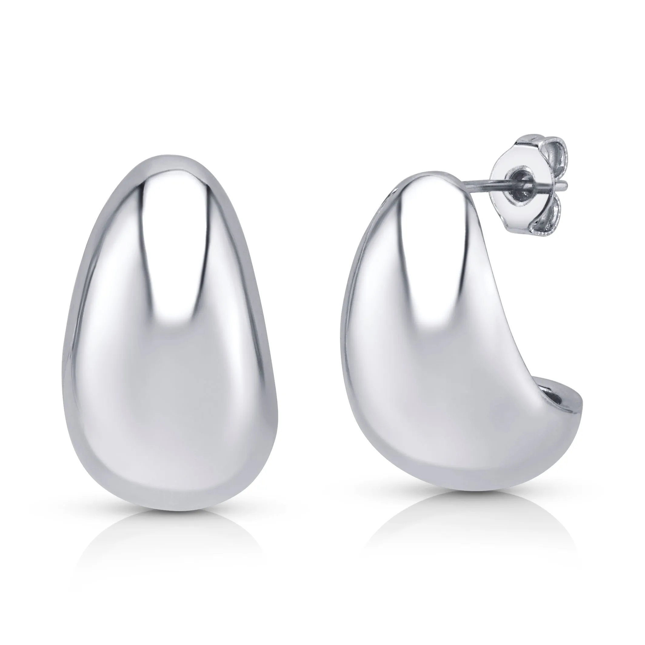 PUFF TEAR DROP EARRINGS, SILVER