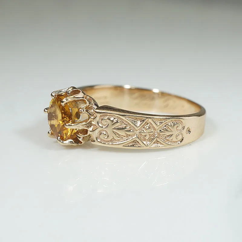 Radiant Citrine & Engraved Gold Belcher Ring by 720