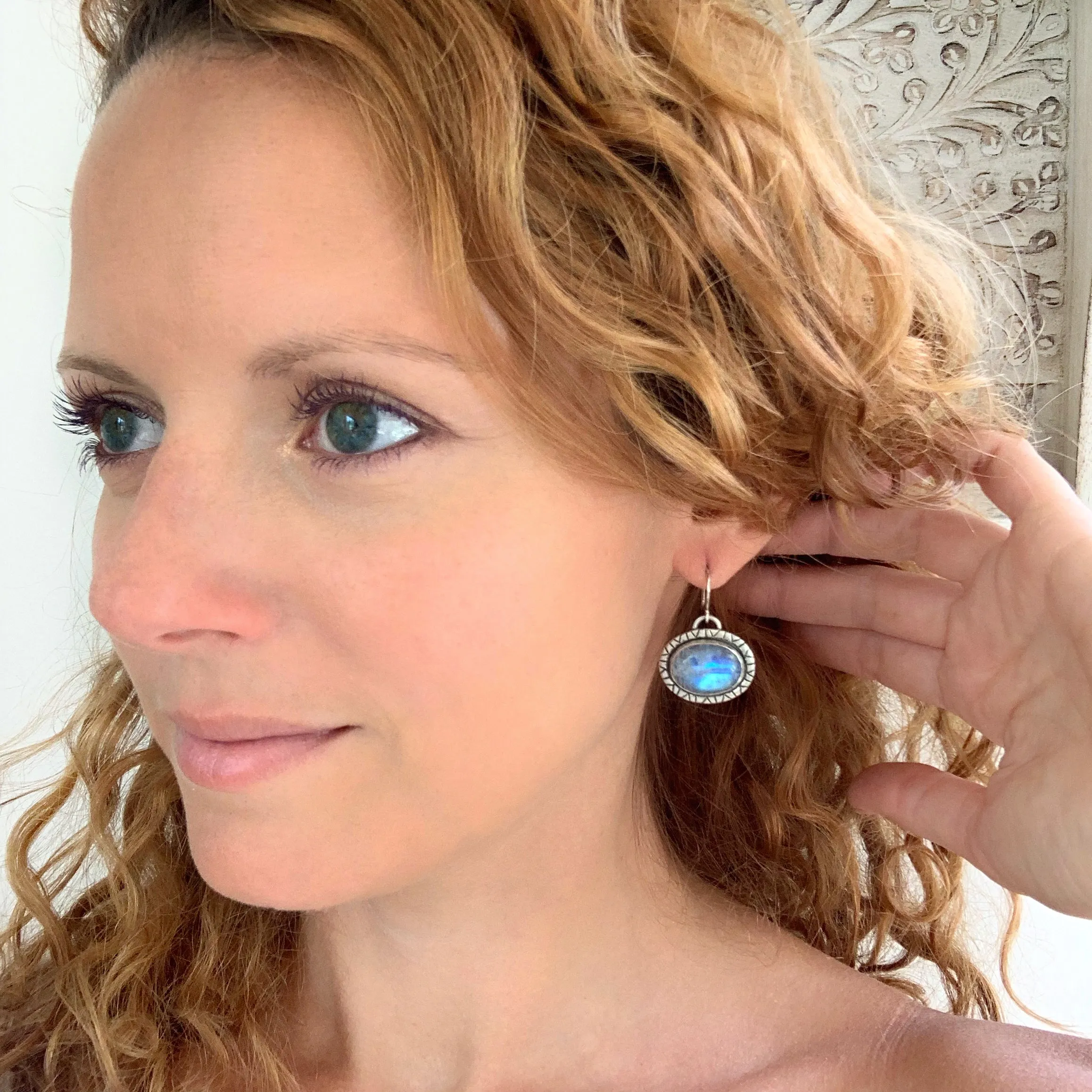 Rainbow moonstone dangle earrings with removable fringe