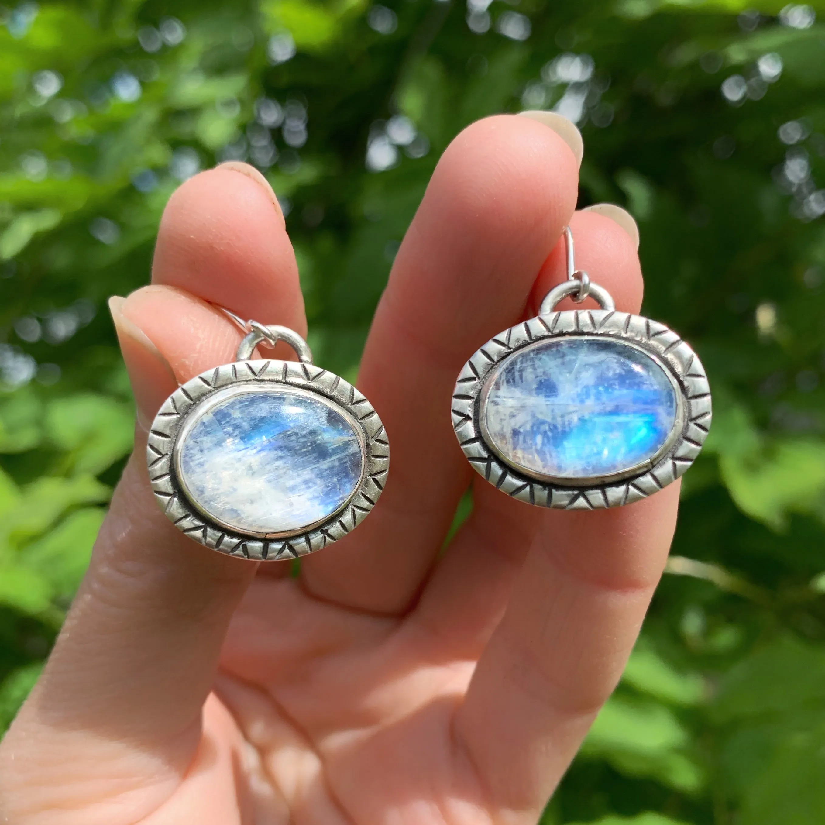 Rainbow moonstone dangle earrings with removable fringe