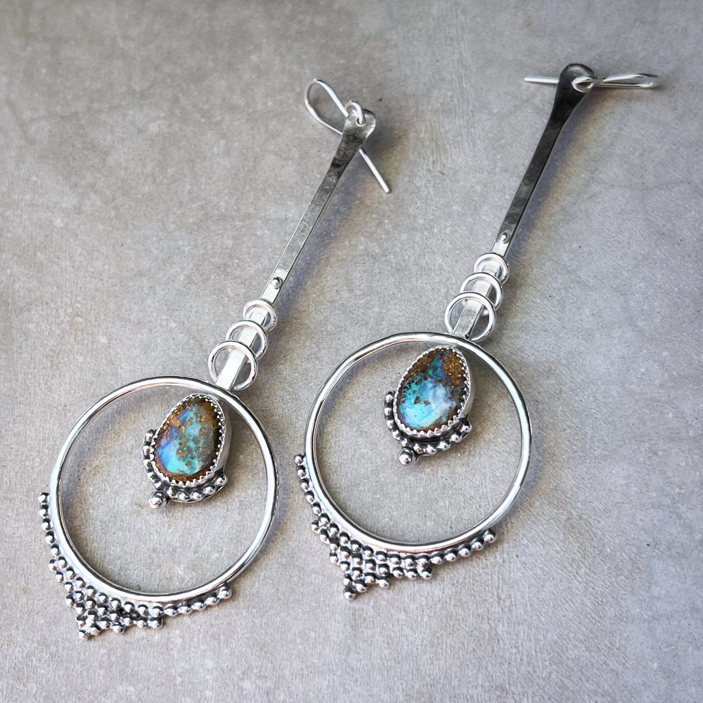 Rare crystal pipe opal pendulum earrings in silver