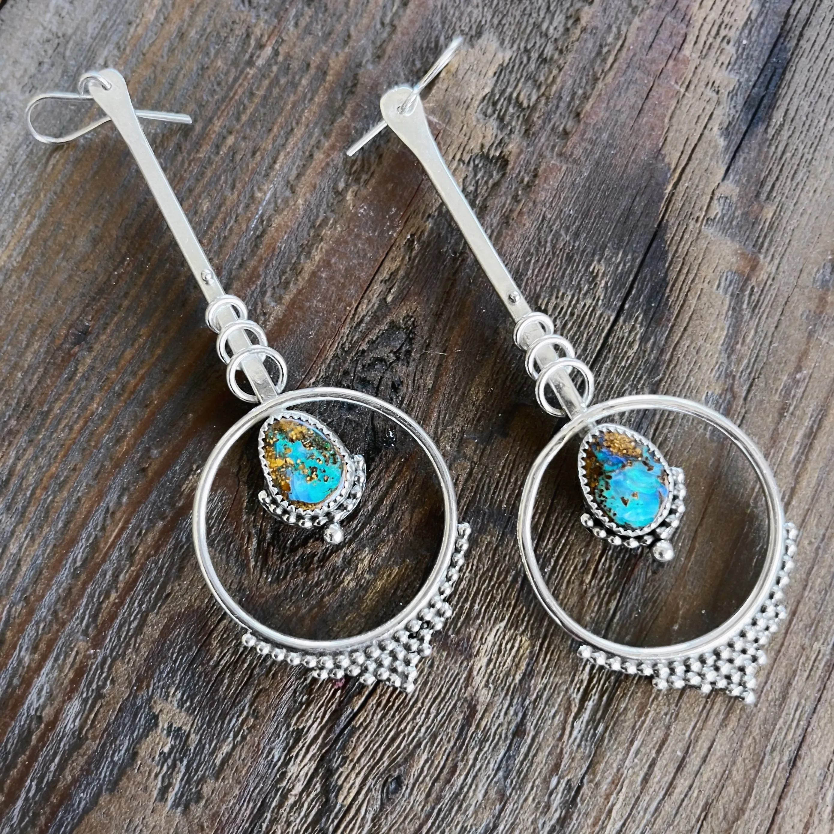Rare crystal pipe opal pendulum earrings in silver