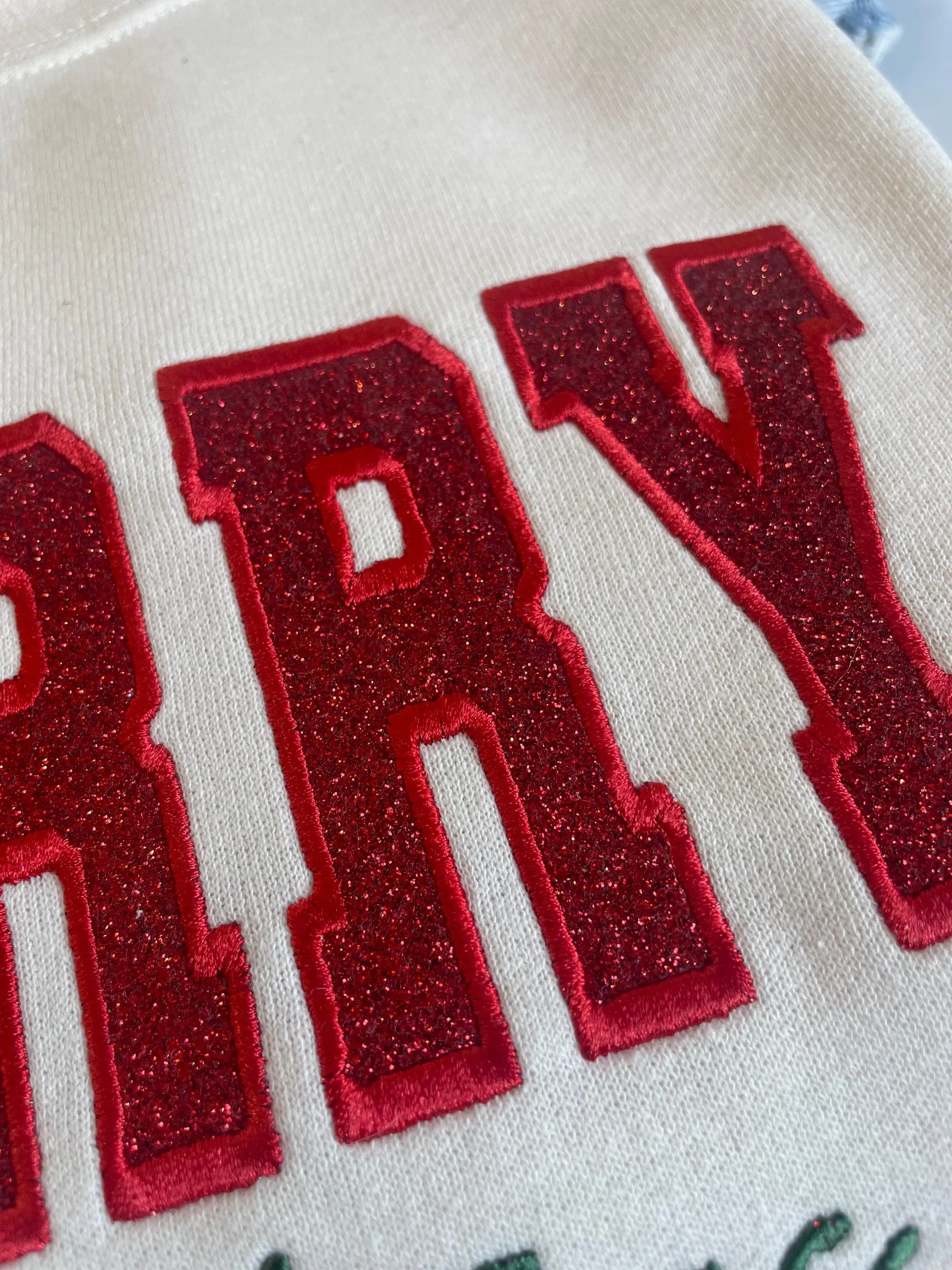 Red Glitter Embroidered Merry Christmas Sweatshirt