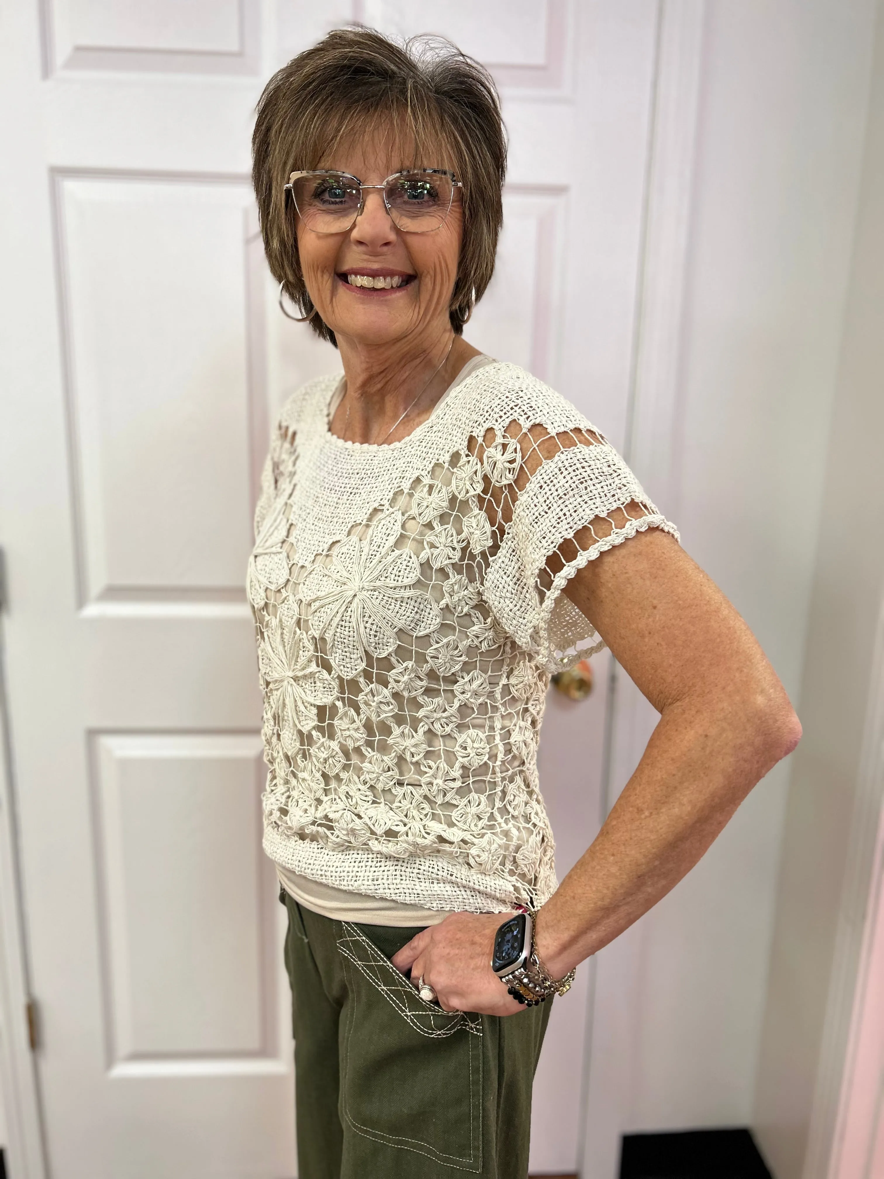 Rejane Short Sleeve Crochet Top