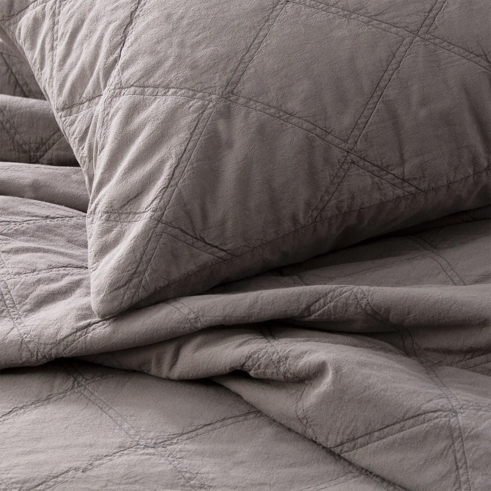 Renee Taylor Attwood Vintage Stone Washed Cotton Quilted Coverlet Set - Charcoal