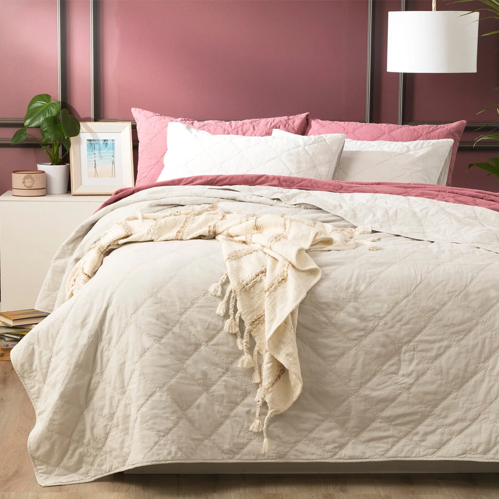 Renee Taylor Attwood Vintage Stone Washed Cotton Quilted Coverlet Set - Dove