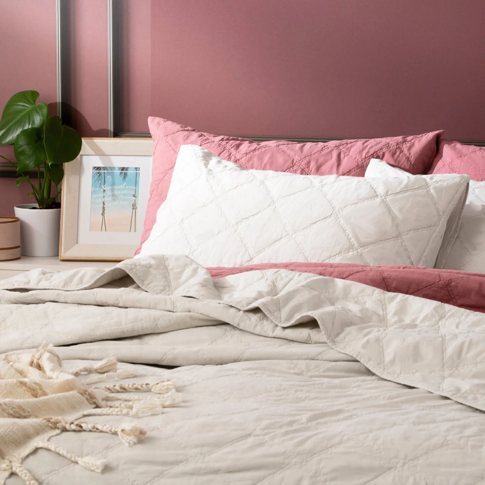 Renee Taylor Attwood Vintage Stone Washed Cotton Quilted Coverlet Set - Dove