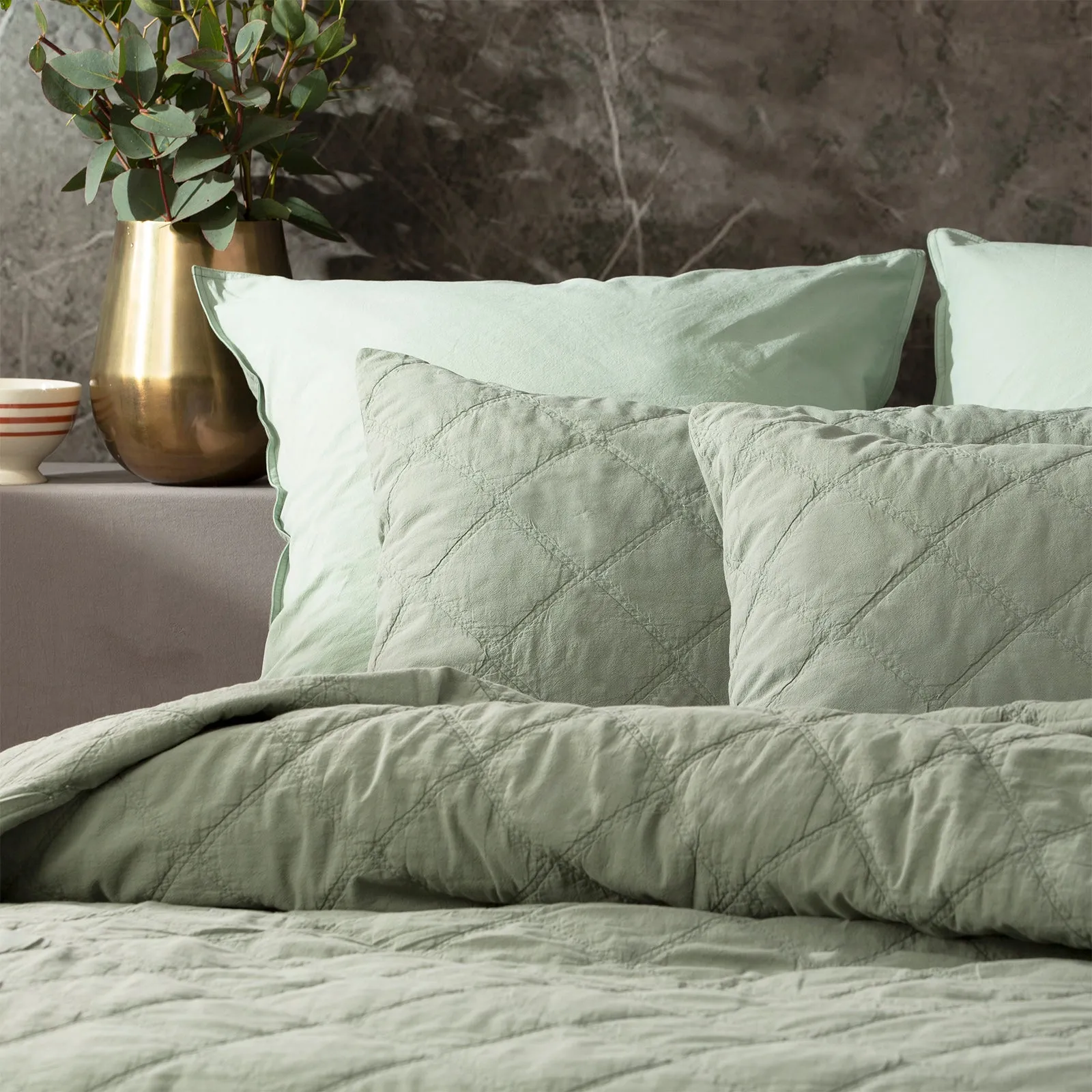 Renee Taylor Attwood Vintage Stone Washed Cotton Quilted Coverlet Set - Fern