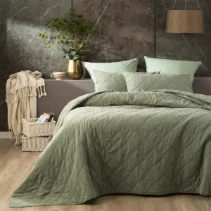 Renee Taylor Attwood Vintage Stone Washed Cotton Quilted Coverlet Set - Fern
