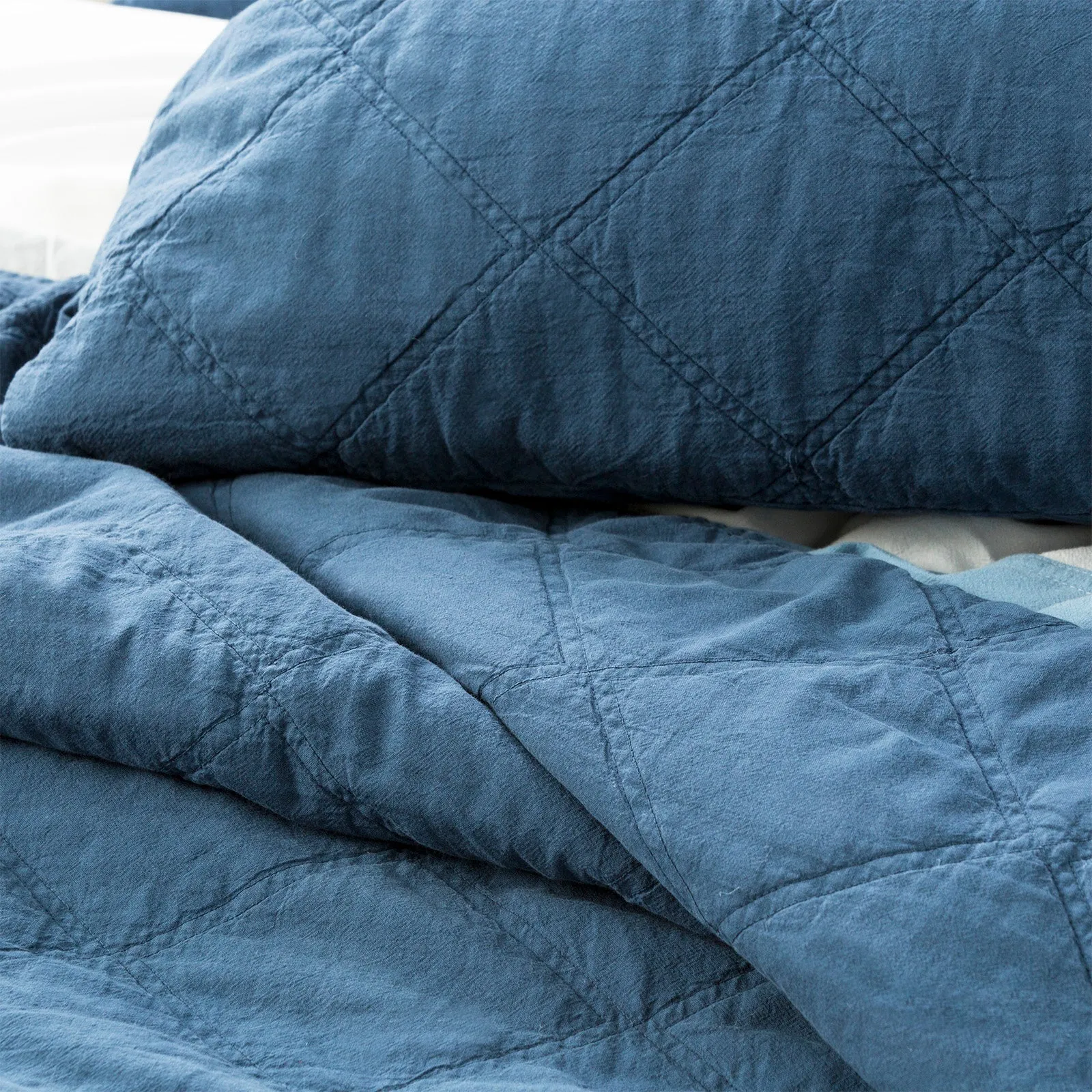 Renee Taylor Attwood Vintage Stone Washed Cotton Quilted Coverlet Set - Ink