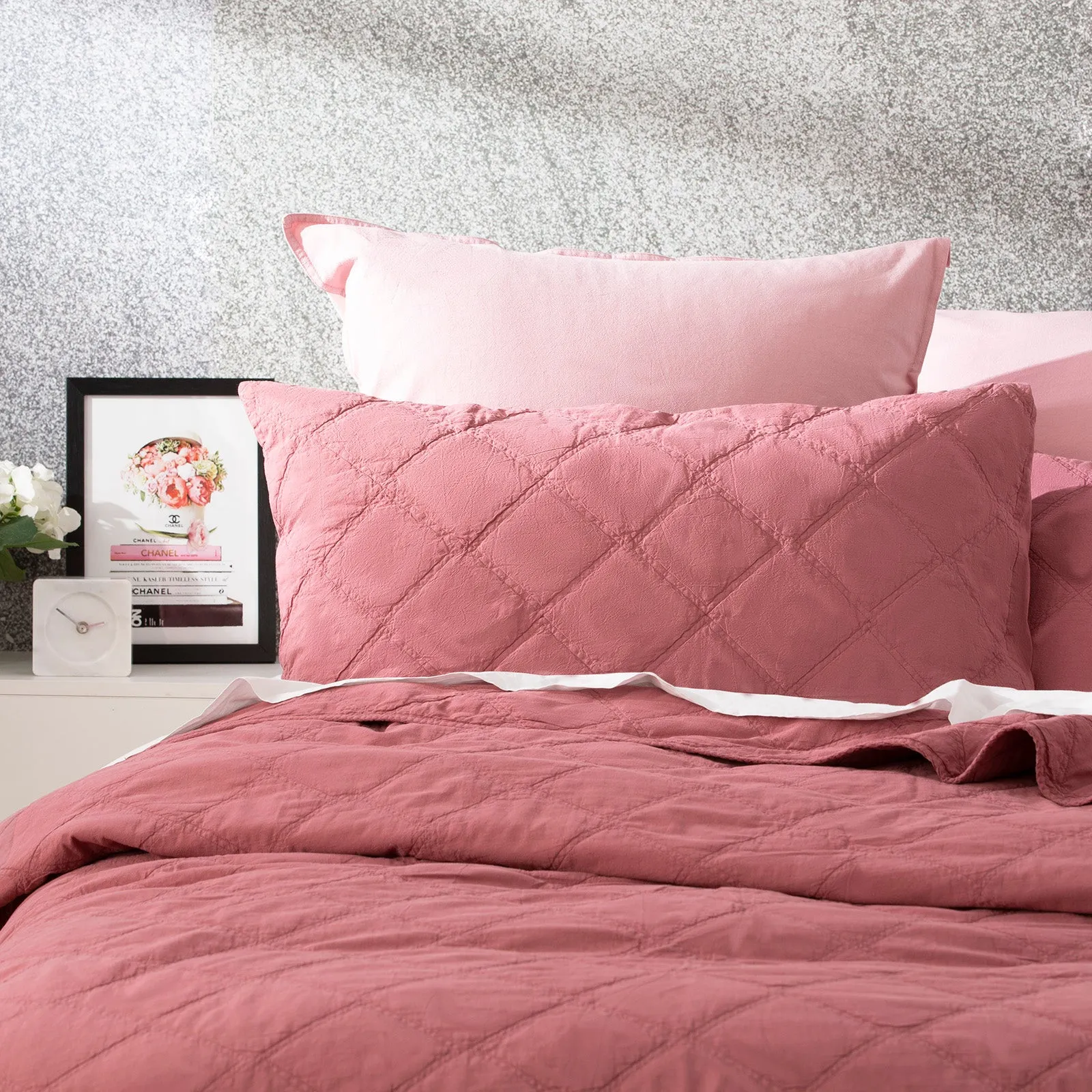 Renee Taylor Attwood Vintage Stone Washed Cotton Quilted Coverlet Set - Rose