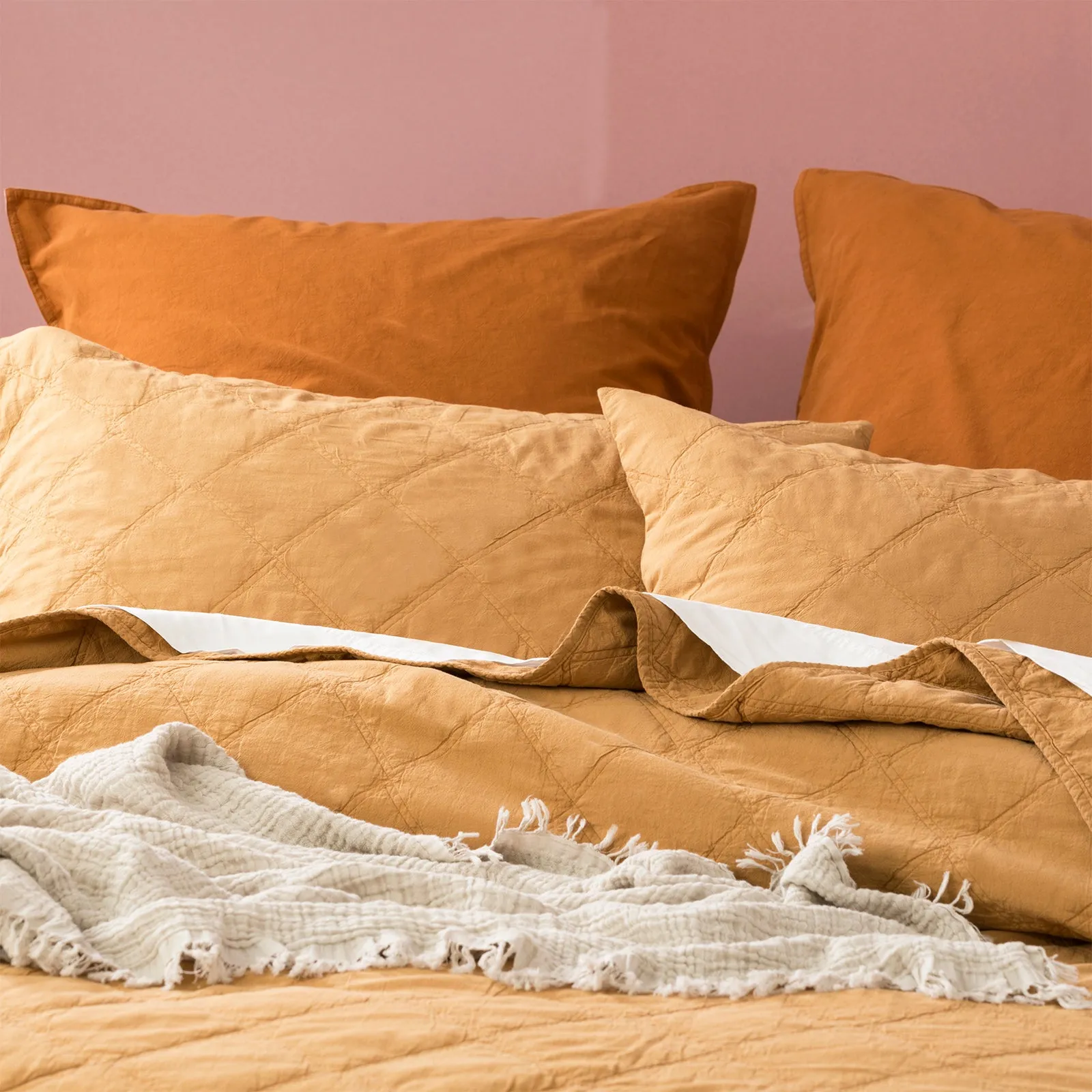 Renee Taylor Attwood Vintage Stone Washed Cotton Quilted Coverlet Set - Wood