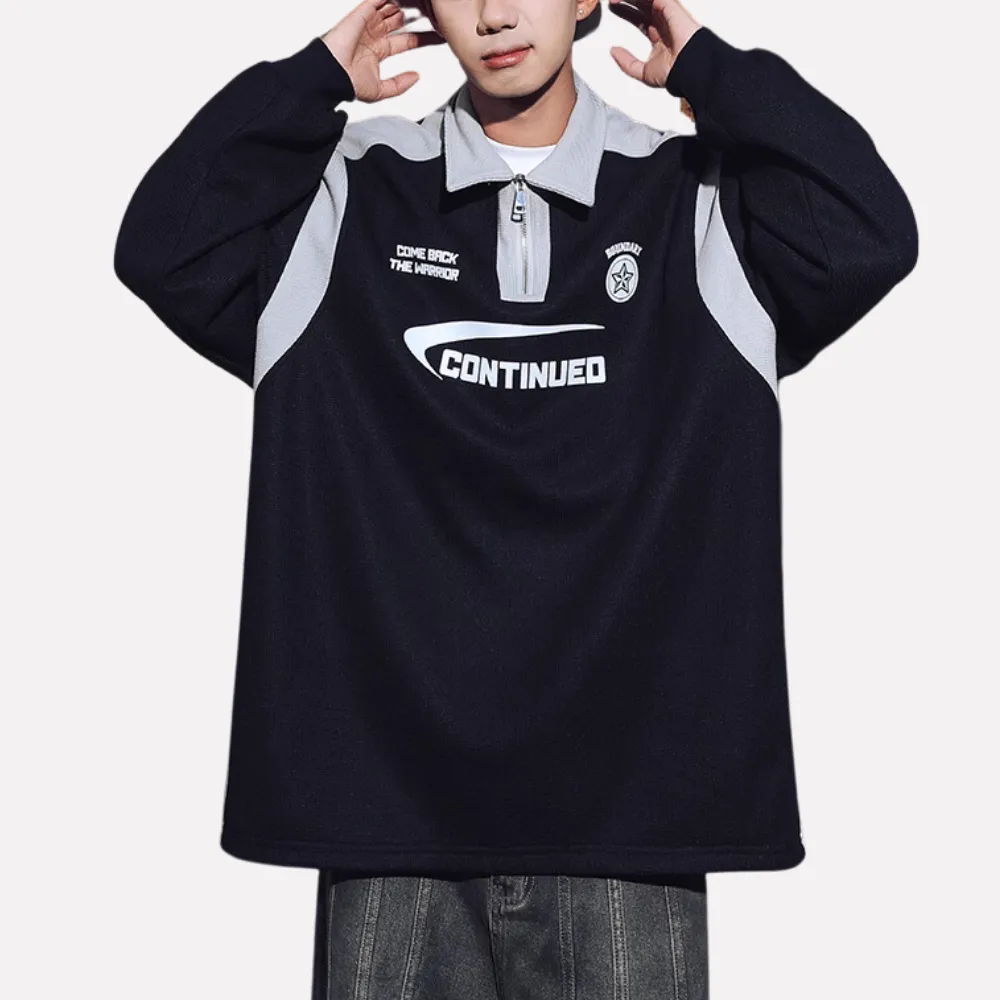 Retro Zipped Waffle Contrast Polo Sweatshirt