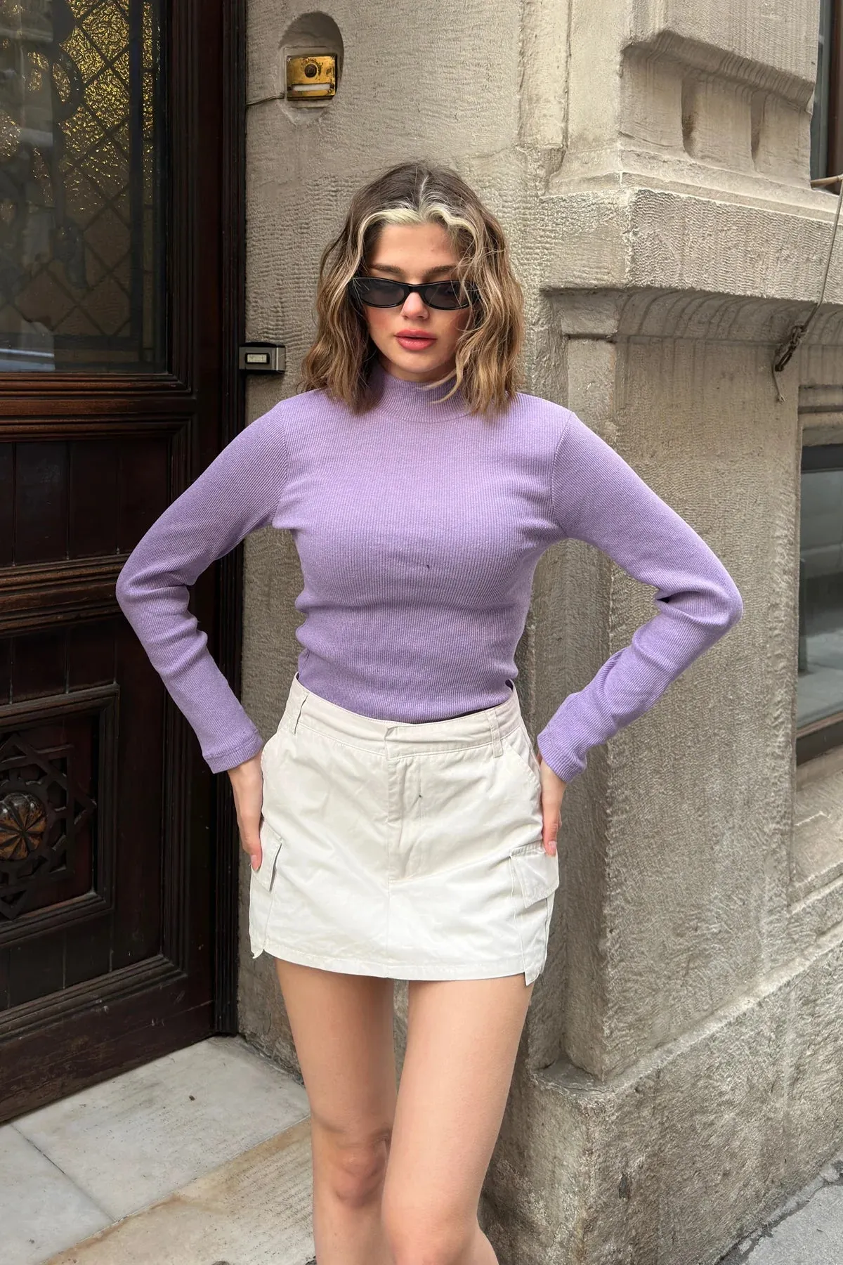 Ribbed High-Neck Top