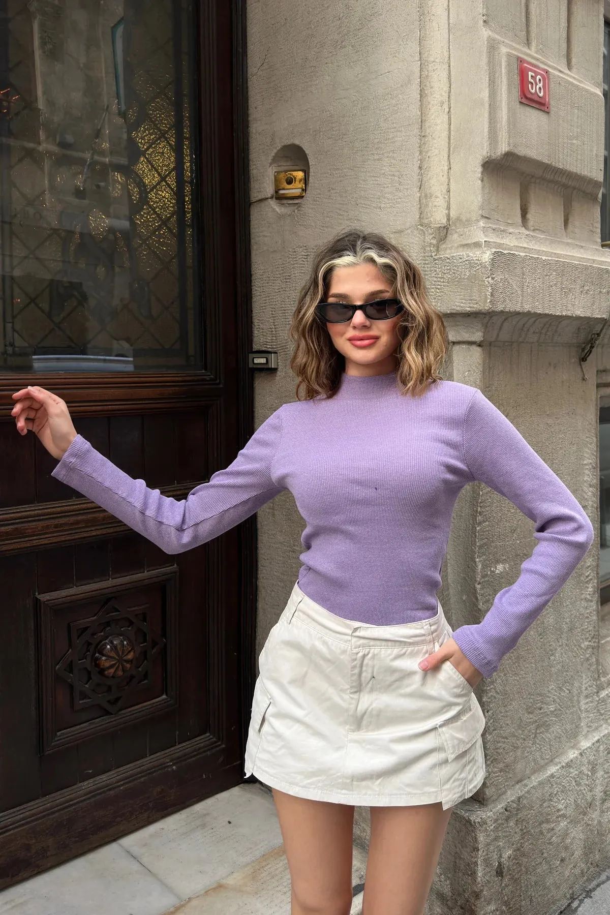 Ribbed High-Neck Top