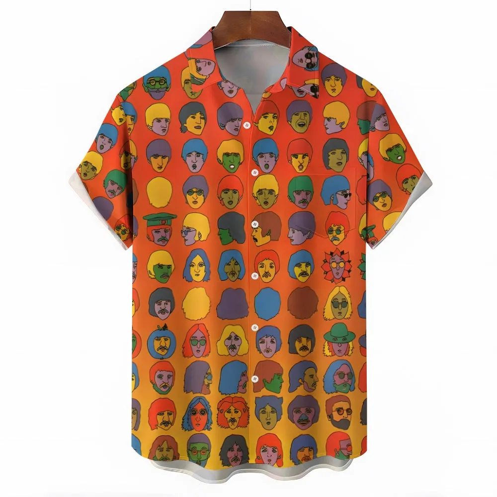 Rock Band Character Print Casual Short Sleeve Shirt 2403000586
