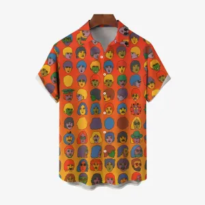 Rock Band Character Print Casual Short Sleeve Shirt 2403000586