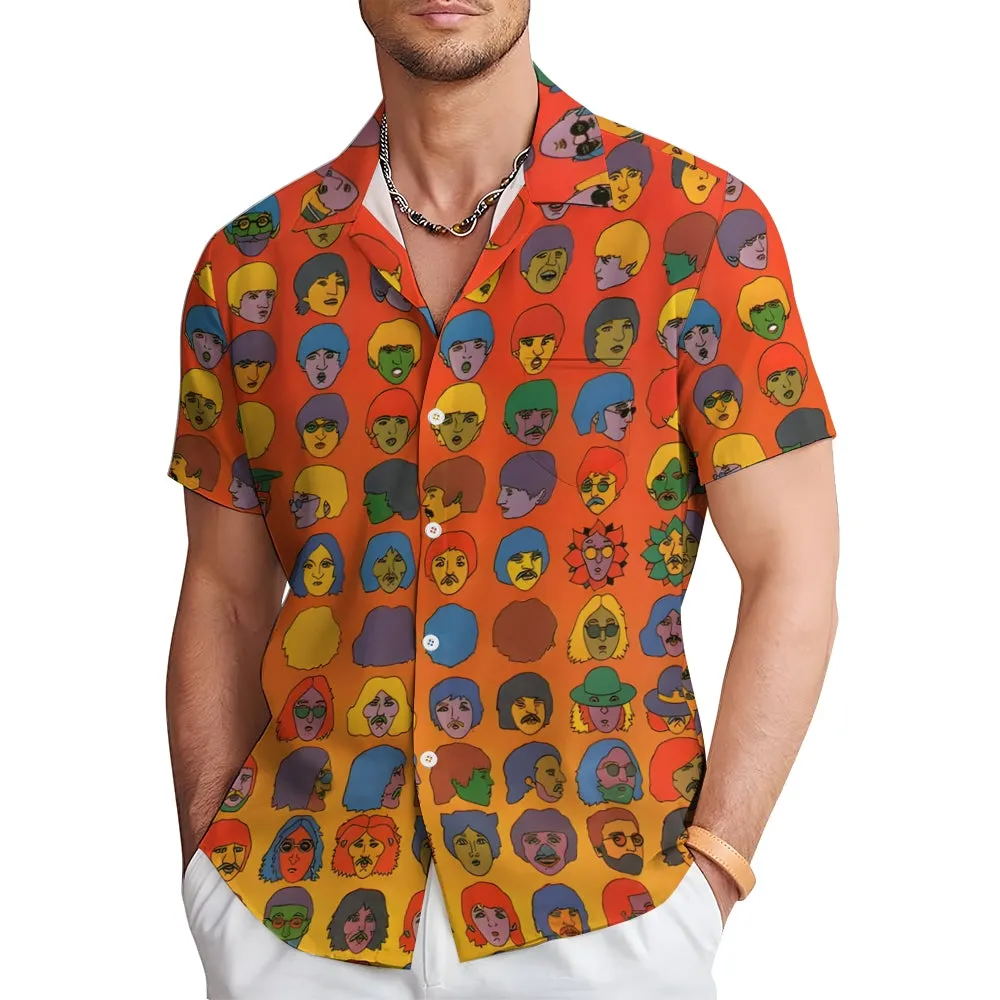 Rock Band Character Print Casual Short Sleeve Shirt 2403000586