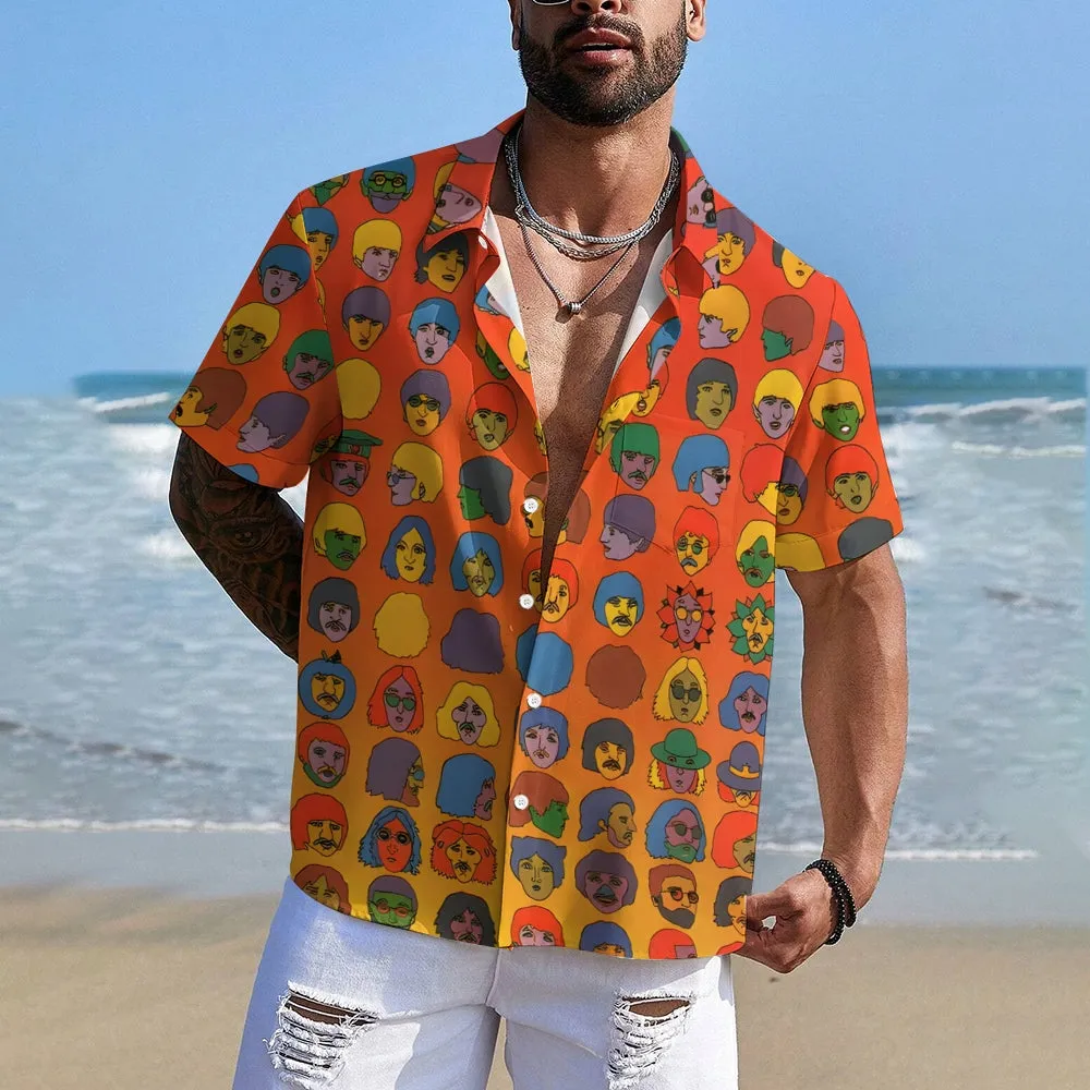 Rock Band Character Print Casual Short Sleeve Shirt 2403000586