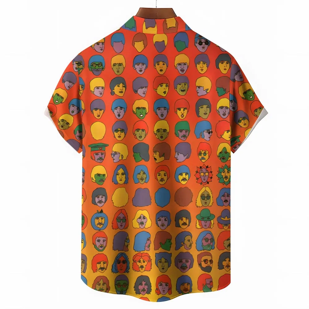 Rock Band Character Print Casual Short Sleeve Shirt 2403000586