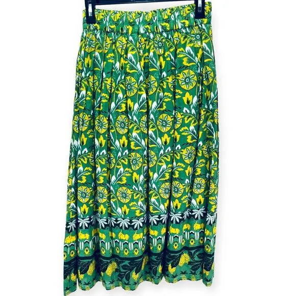 Roller Rabbit NWT Zanna Neya High Rise Midi Skirt 100% Cotton Green Women's Sz S