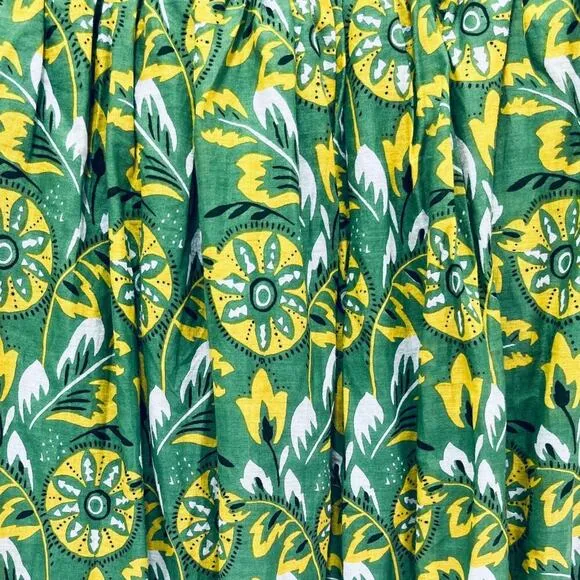 Roller Rabbit NWT Zanna Neya High Rise Midi Skirt 100% Cotton Green Women's Sz S