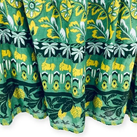 Roller Rabbit NWT Zanna Neya High Rise Midi Skirt 100% Cotton Green Women's Sz S