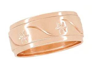 Rose Gold Vintage Style Scrolls & Stars Victorian 7mm Wide Wedding Wedding Band