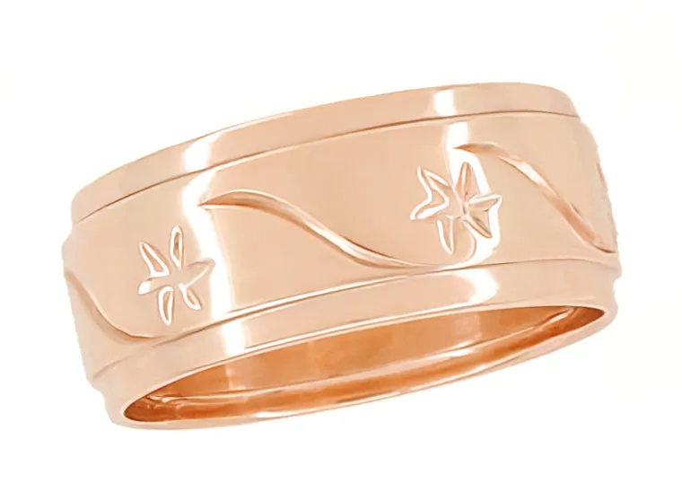 Rose Gold Vintage Style Scrolls & Stars Victorian 7mm Wide Wedding Wedding Band