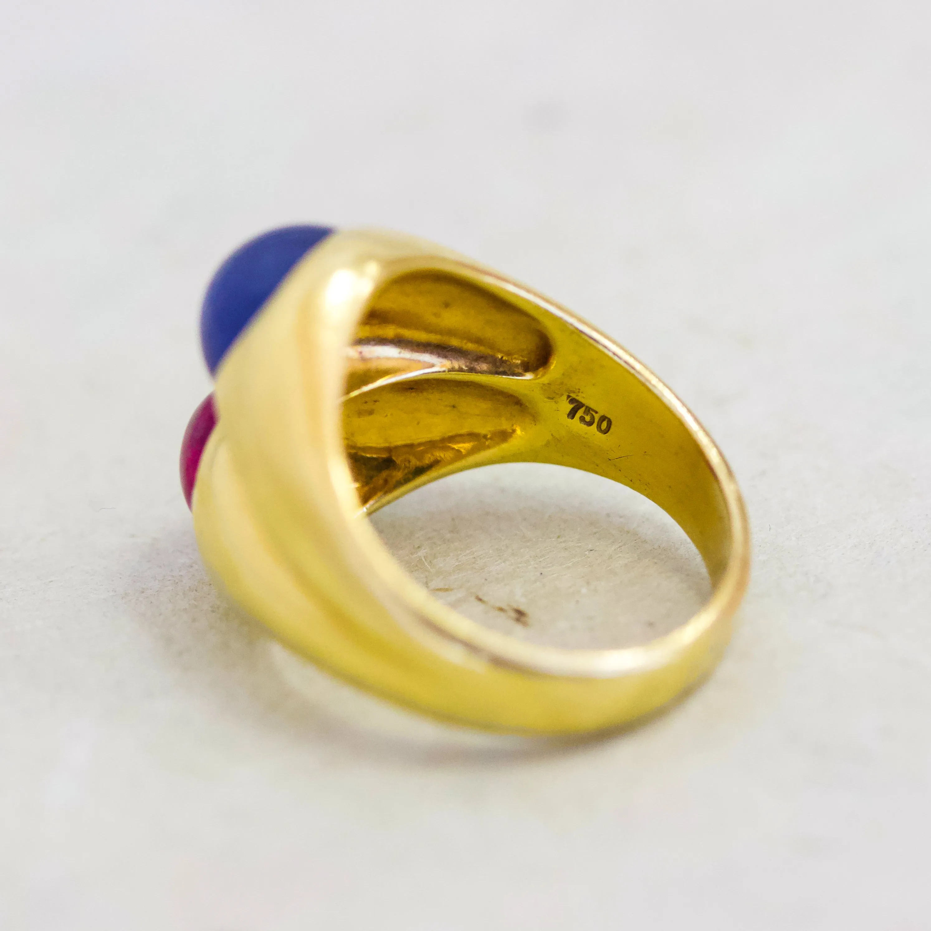Ruby & Sapphire Cabochon Double Gypsy Ring, 18k