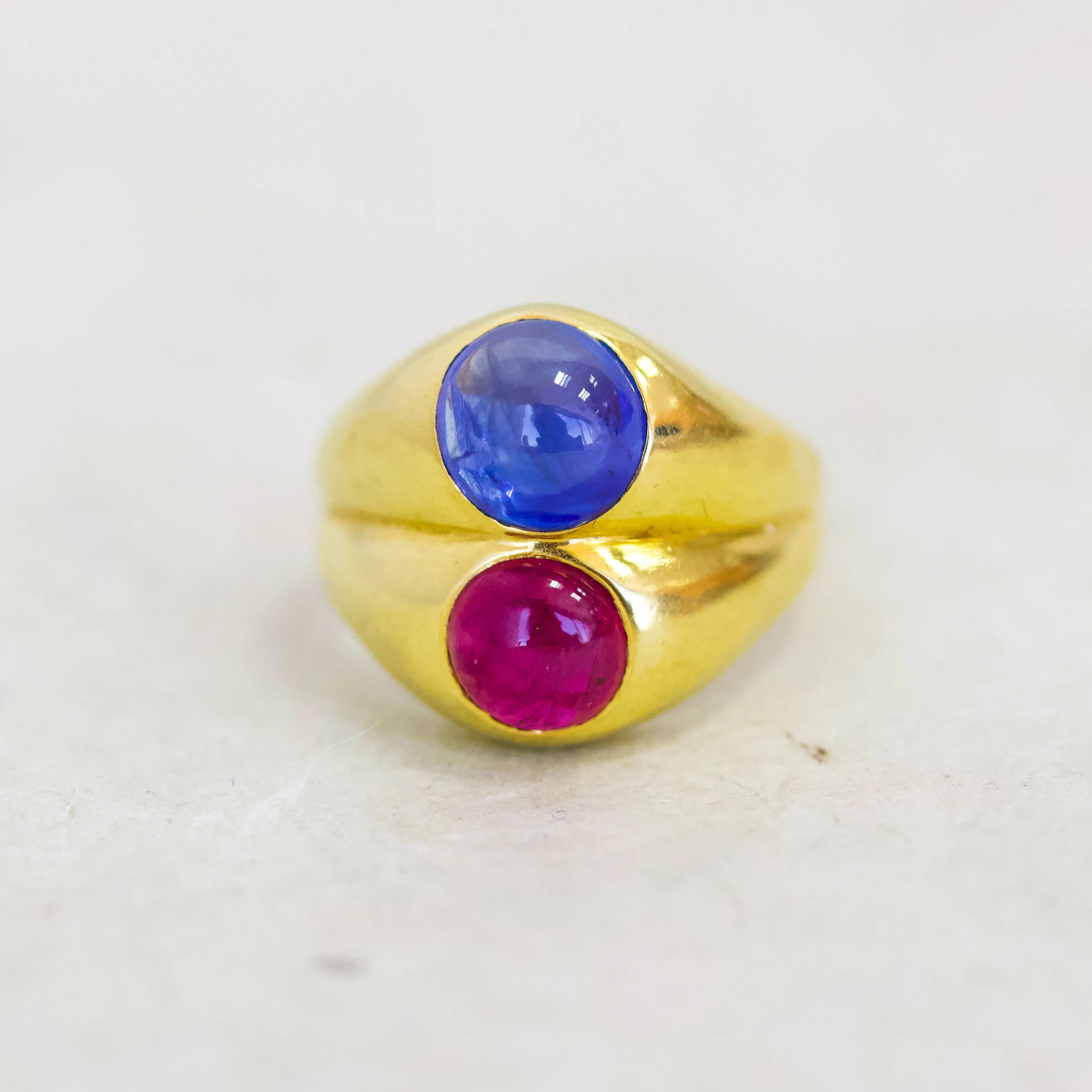 Ruby & Sapphire Cabochon Double Gypsy Ring, 18k
