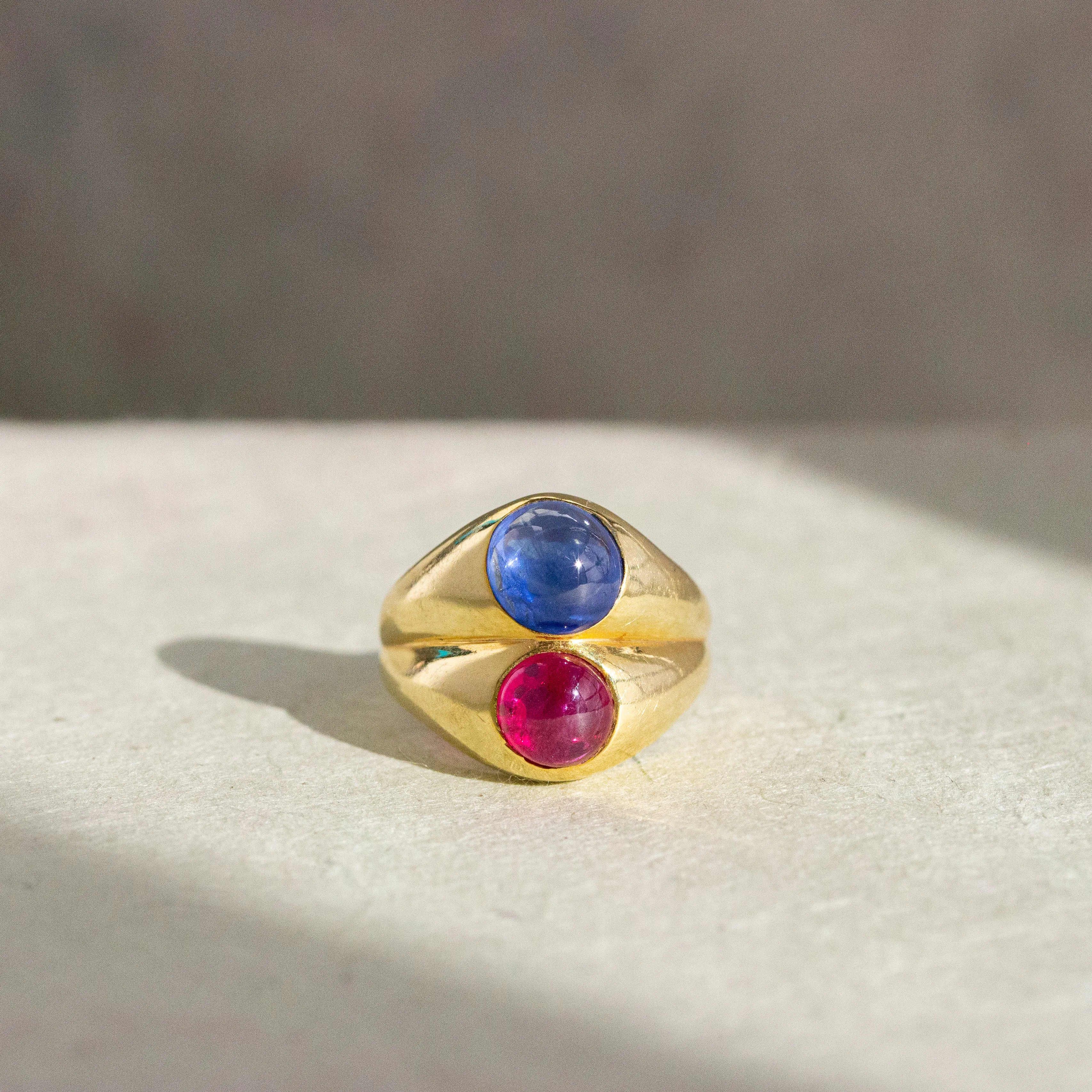 Ruby & Sapphire Cabochon Double Gypsy Ring, 18k
