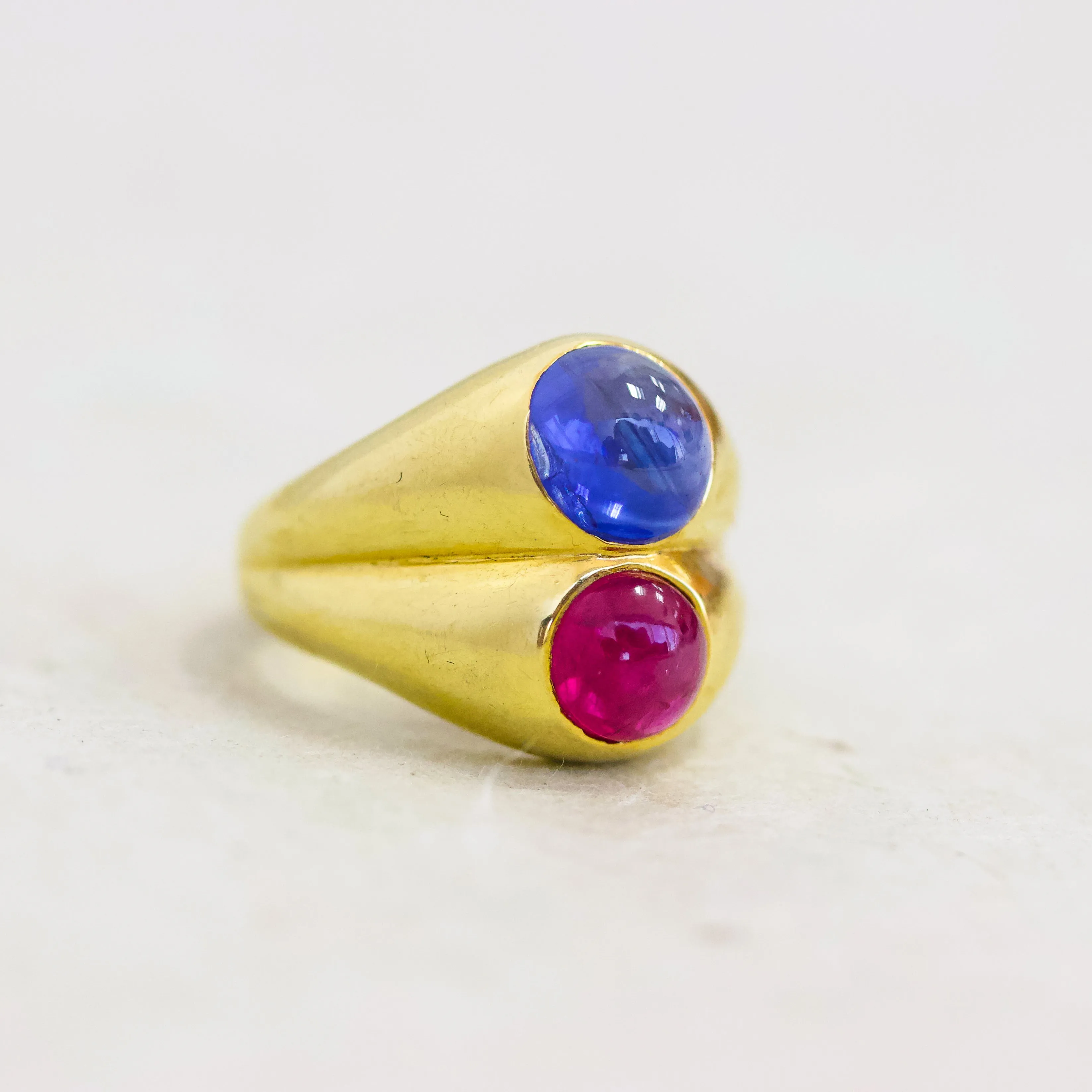 Ruby & Sapphire Cabochon Double Gypsy Ring, 18k