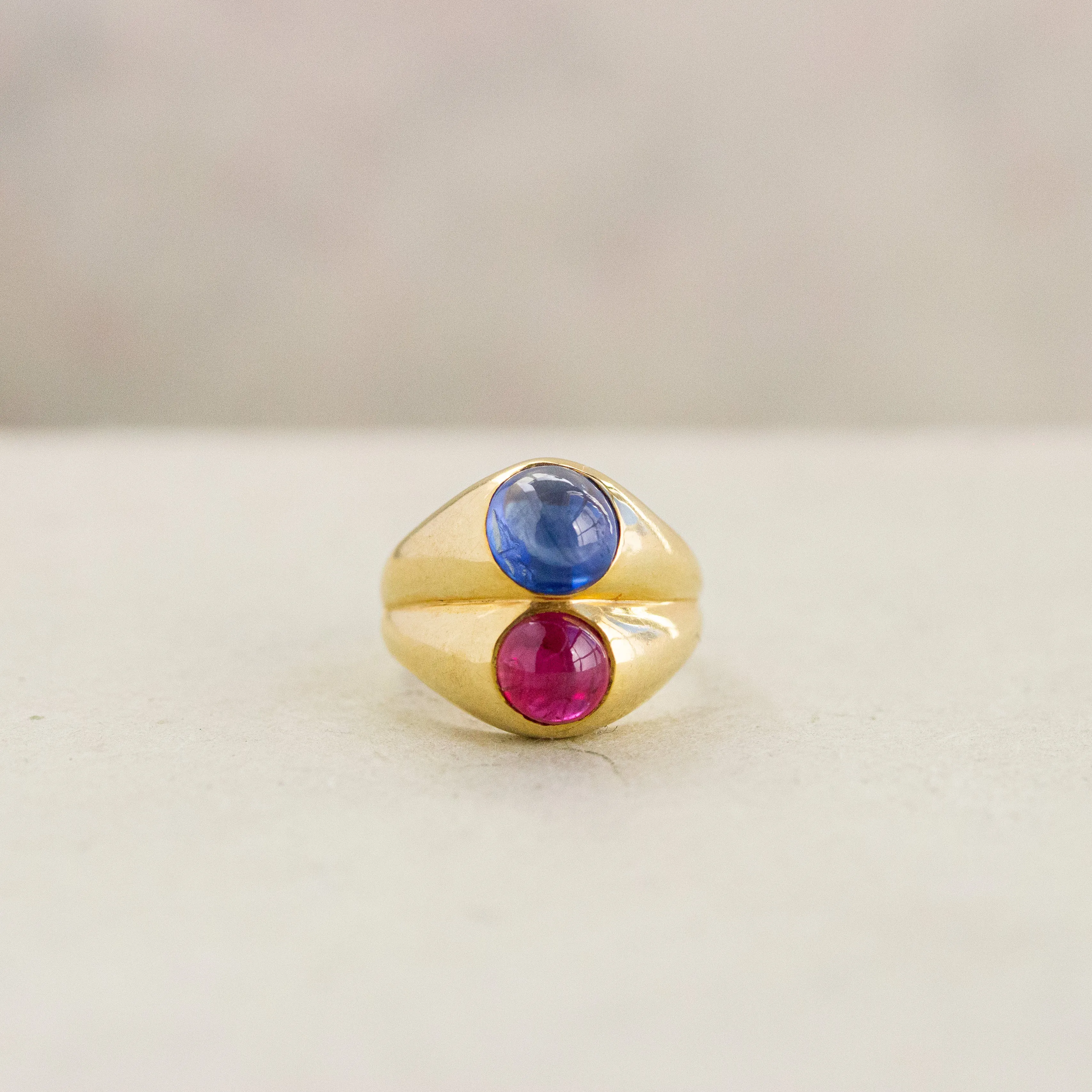 Ruby & Sapphire Cabochon Double Gypsy Ring, 18k